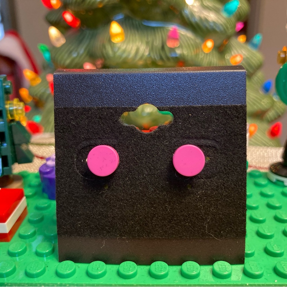 Rose Pink Lego Stud Earrings (Round)